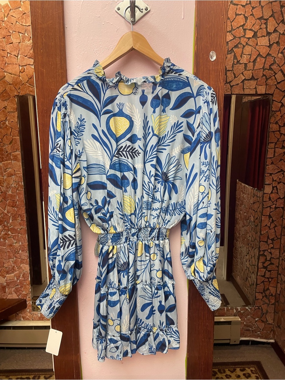 TAJ by Sabrina Crippa Blue and Yellow Floral Long Sleeve Smocked Dress - Picture 8 of 10